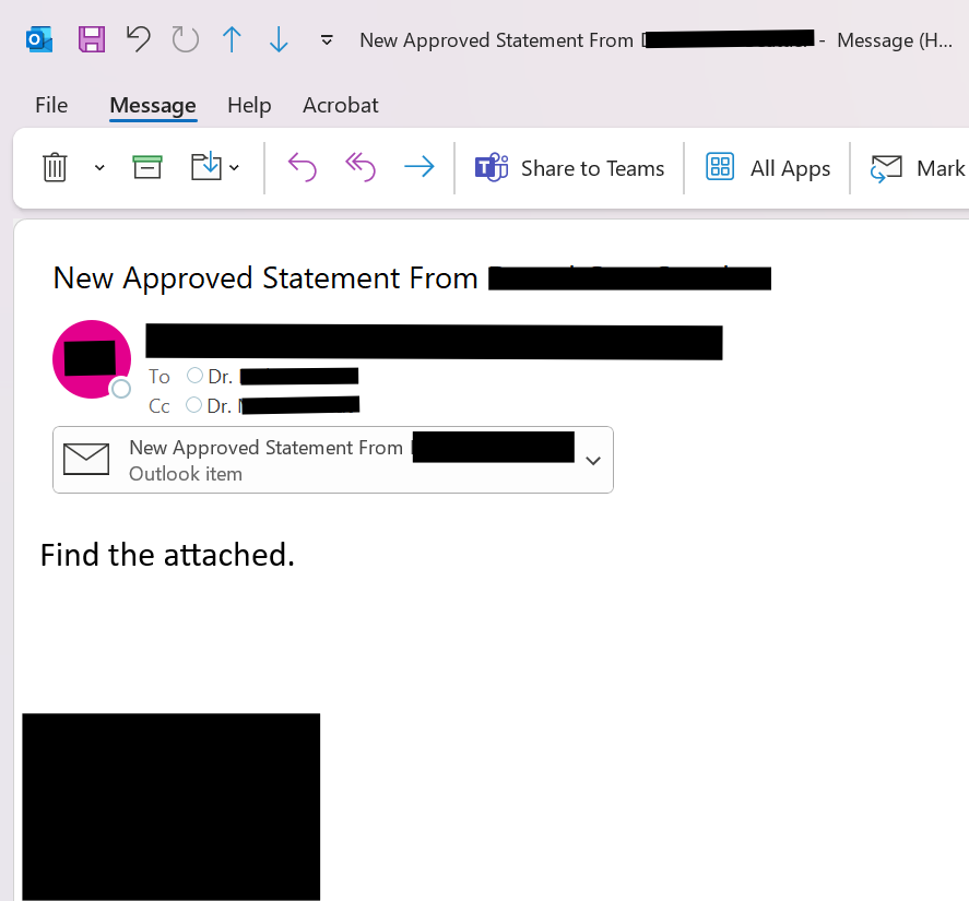 Example of phishing email scam attempt.